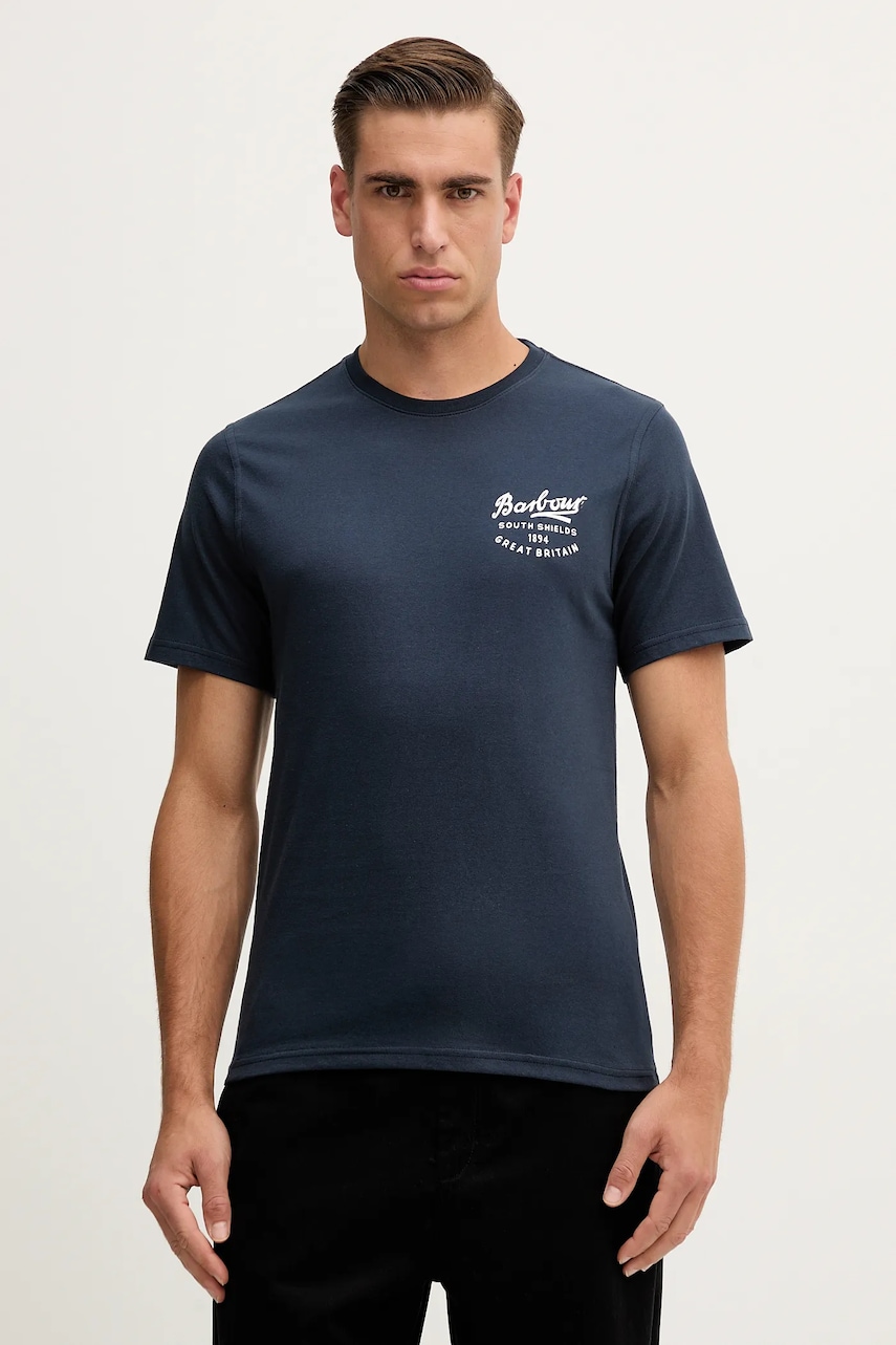 Barbour tricou din bumbac culoarea bleumarin, cu imprimeu, MTS1347