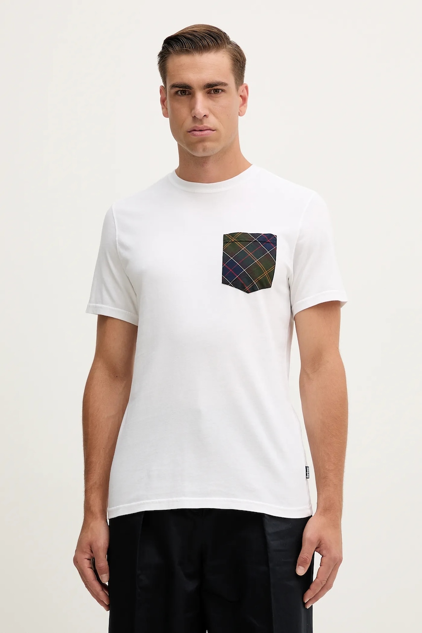 Barbour tricou din bumbac culoarea alb, cu imprimeu, MTS1470