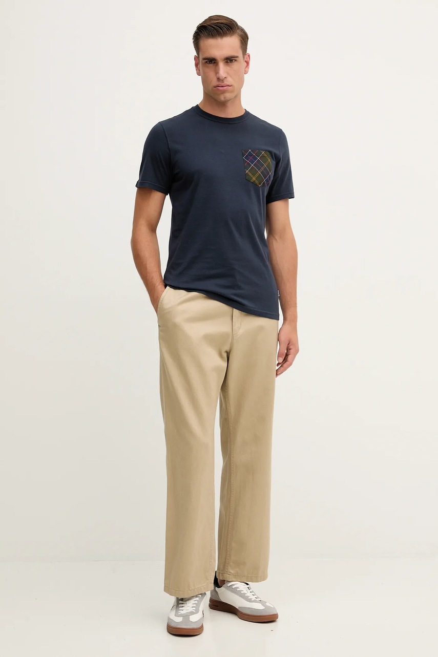 Хлопковая футболка Barbour цвет синий с аппликацией MTS1470