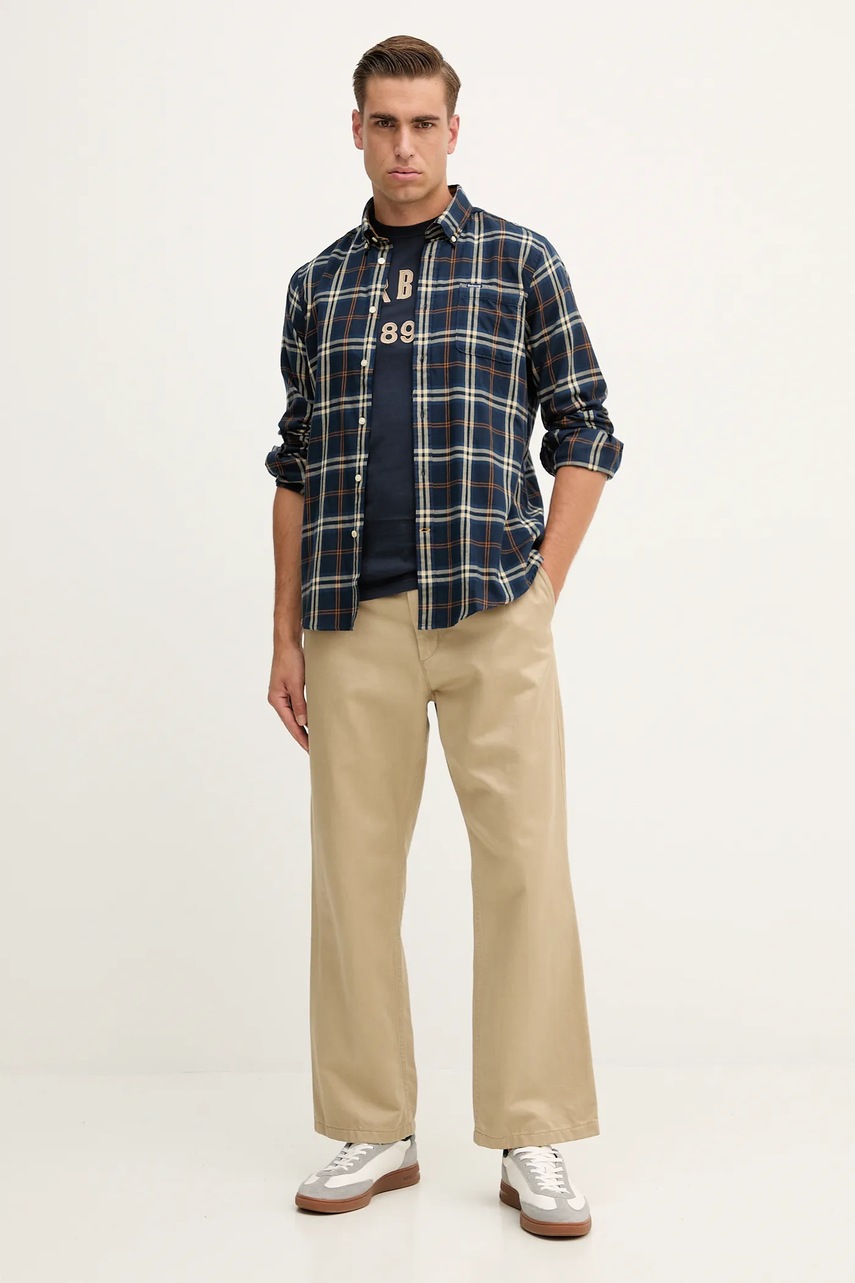 Хлопковая футболка Barbour HOLLINS цвет синий с аппликацией MTS1472