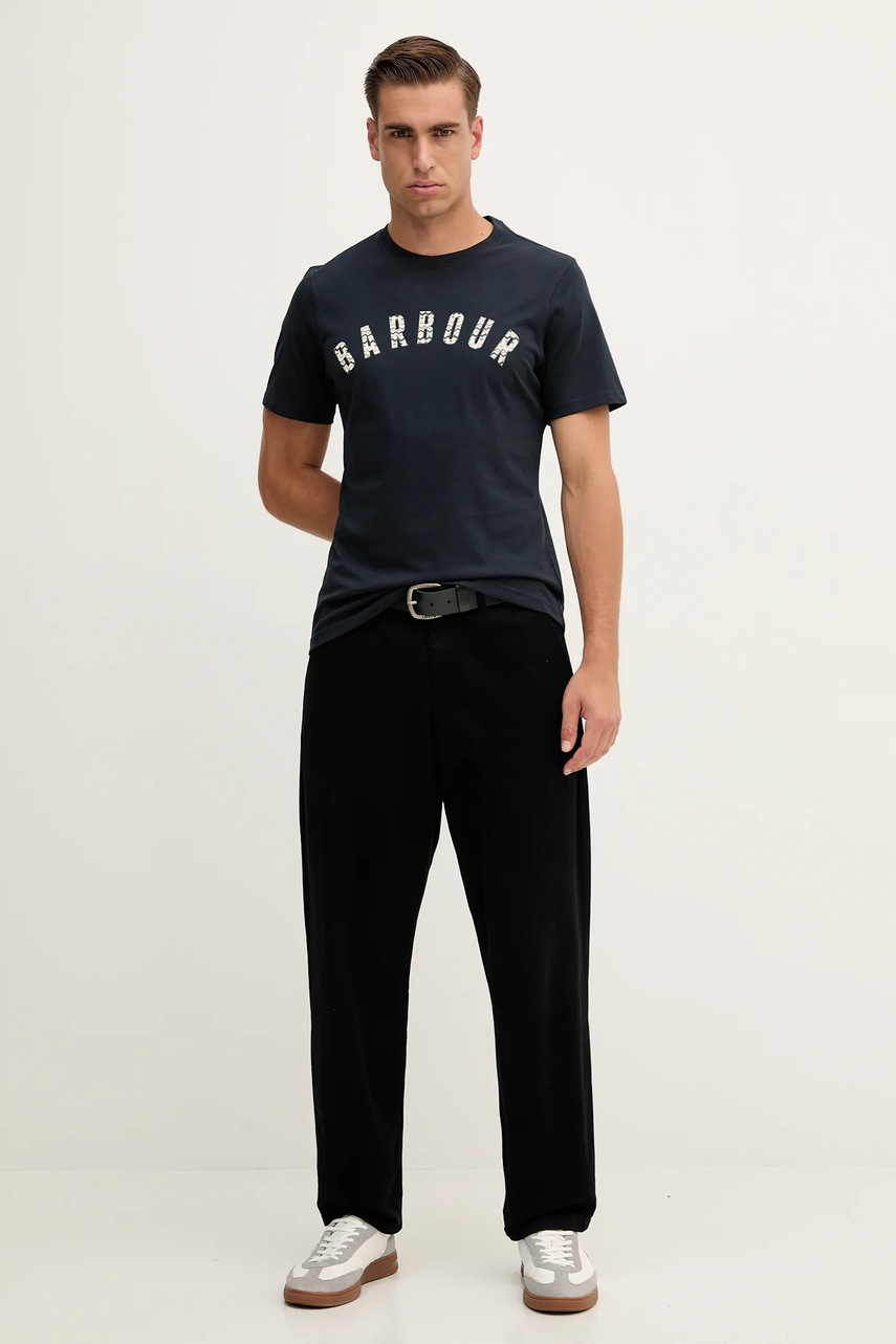 Хлопковая футболка Barbour BOUGHS цвет синий с принтом MTS1509
