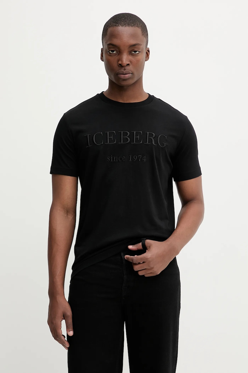 Iceberg tricou din bumbac culoarea negru, cu imprimeu