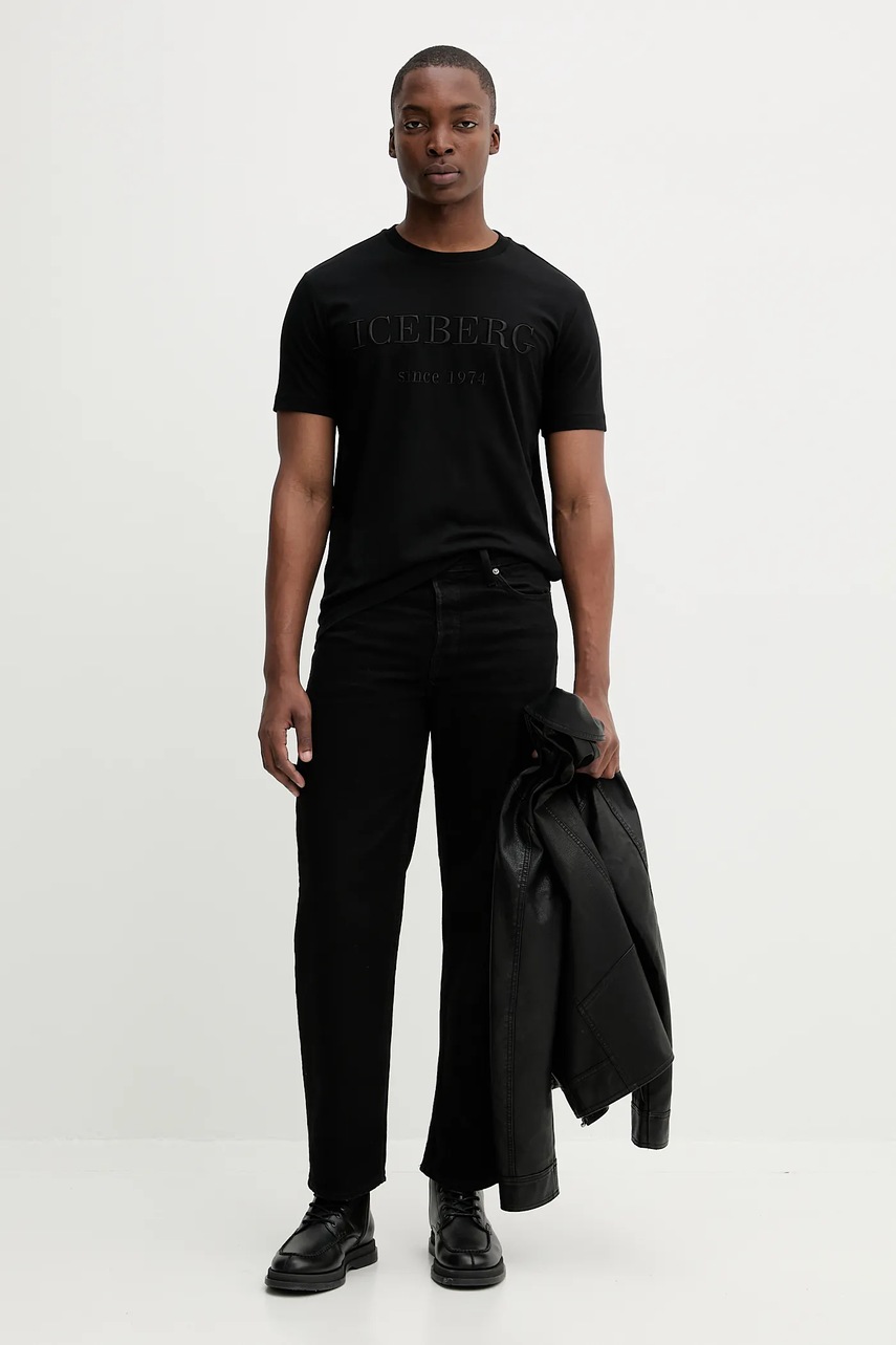 Хлопковая футболка Iceberg цвет чёрный с аппликацией
