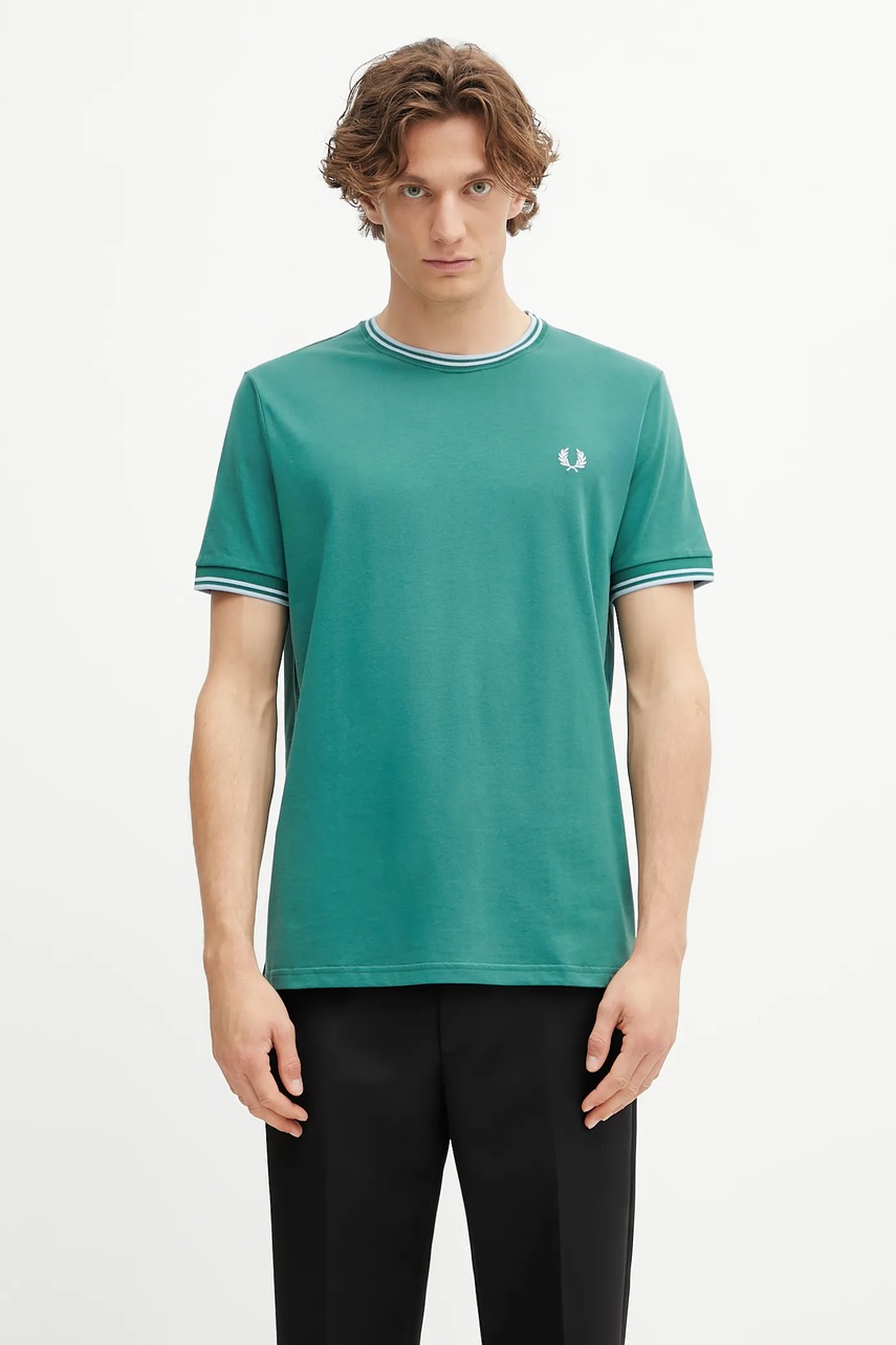 Bavlněné tričko Fred Perry pánské, zelená barva, M1588V