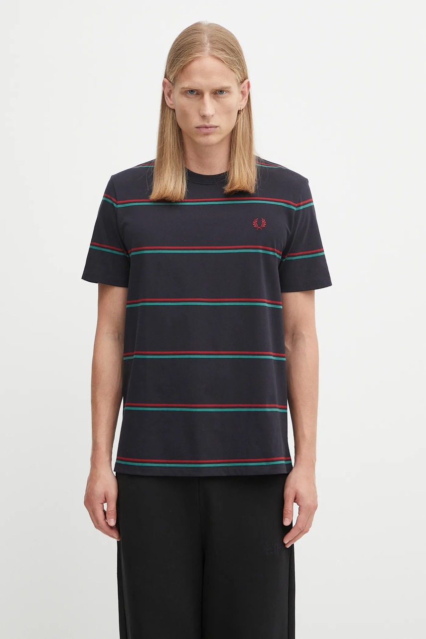 Bavlněné tričko Fred Perry pánské, tmavomodrá barva, M1734