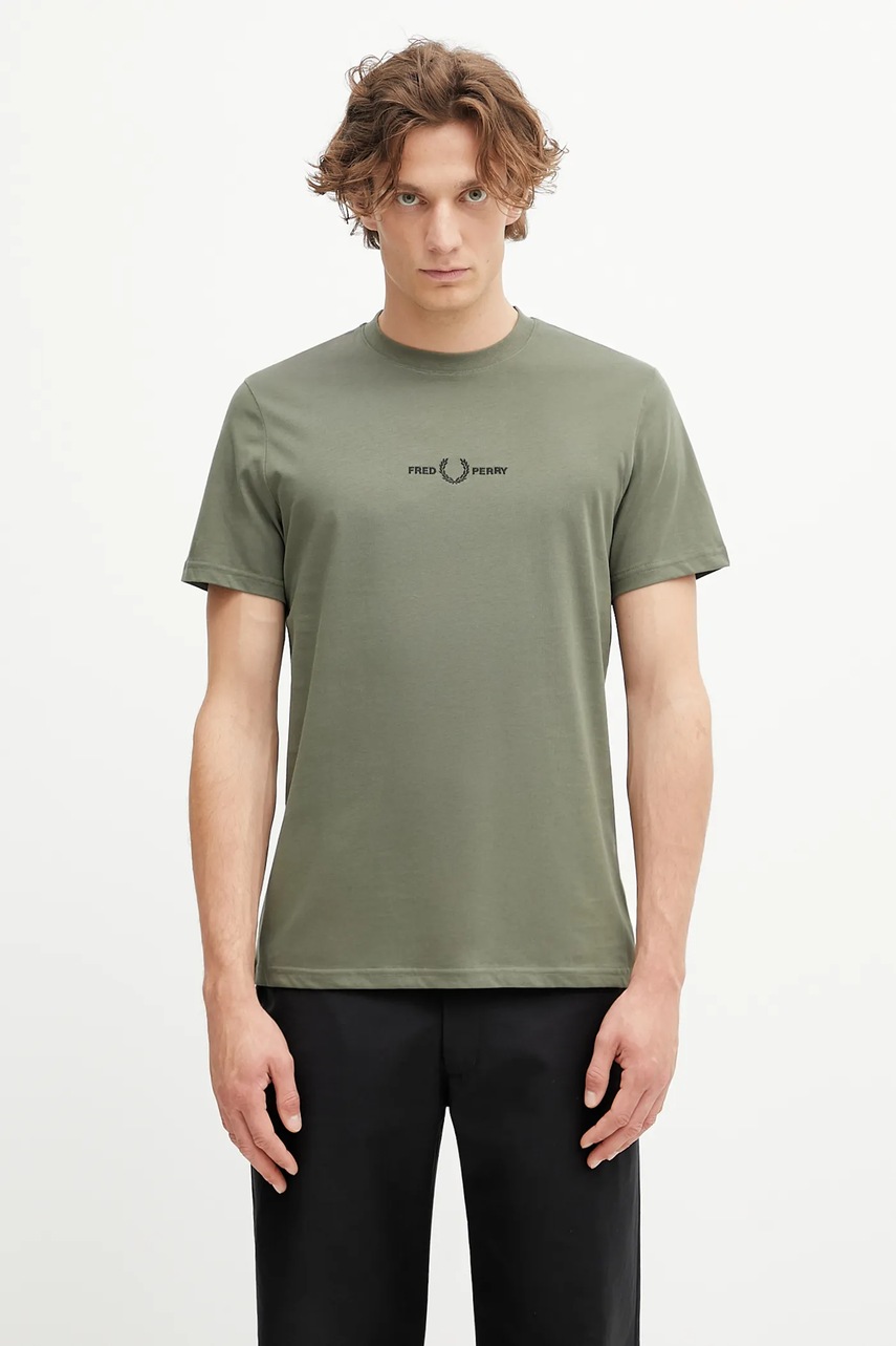 Fred Perry tricou din bumbac culoarea verde, neted, M4580