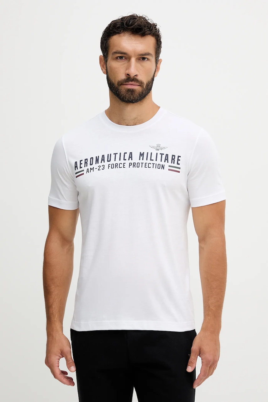 Levně Bavlněné tričko Aeronautica Militare pánské, bílá barva, s potiskem, TS1942UJ00538