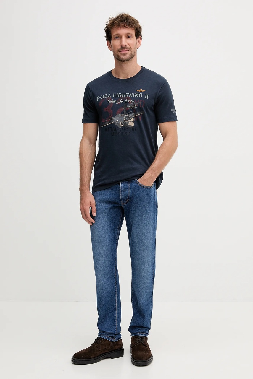 Хлопковая футболка Aeronautica Militare цвет синий узор TS2472UJ00708