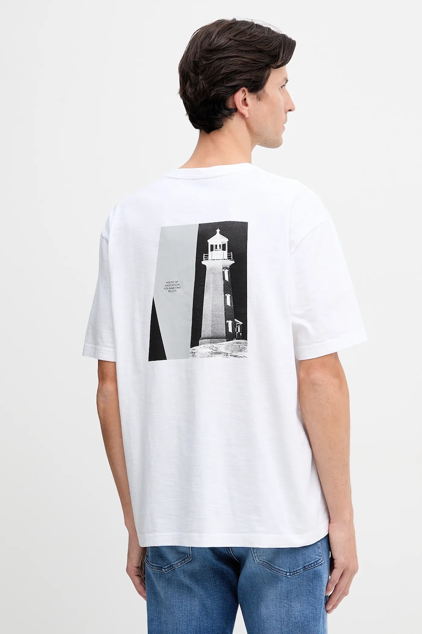 BOSS Orange tricou din bumbac culoarea alb, cu imprimeu, 50551471