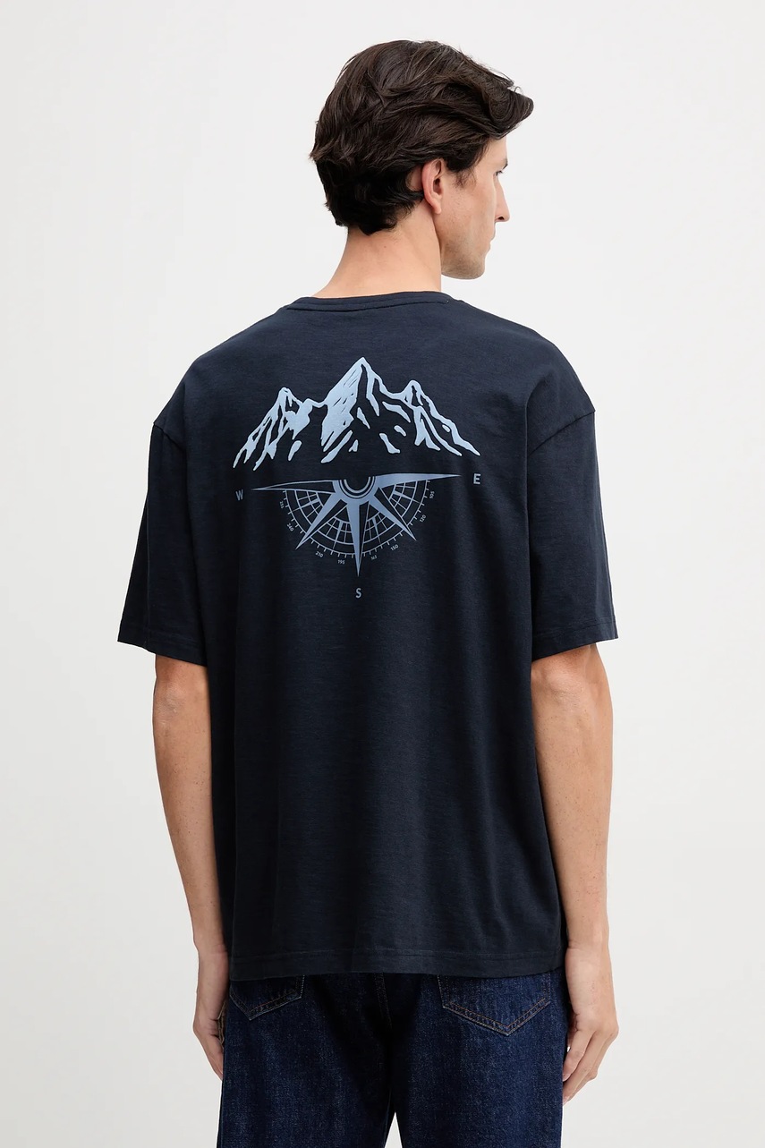BOSS Orange tricou din bumbac culoarea bleumarin, cu imprimeu, 50551471
