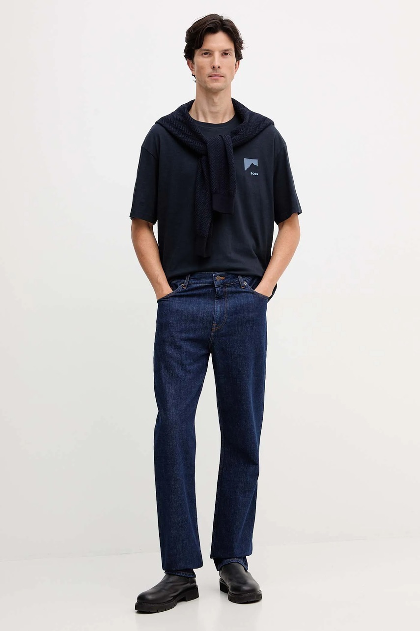 Хлопковая футболка BOSS Orange цвет синий с принтом 50551471