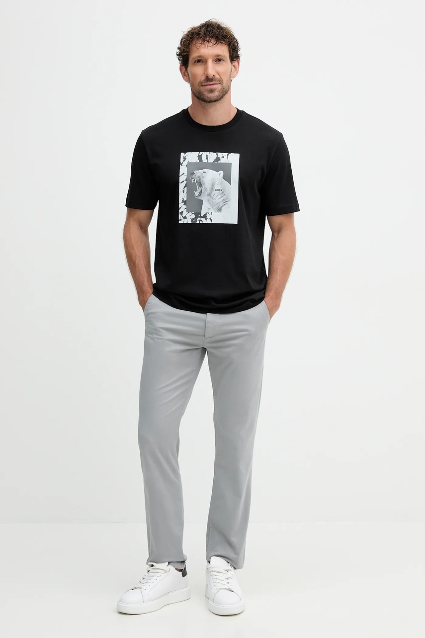 Хлопковая футболка BOSS Orange цвет чёрный с принтом 50554615