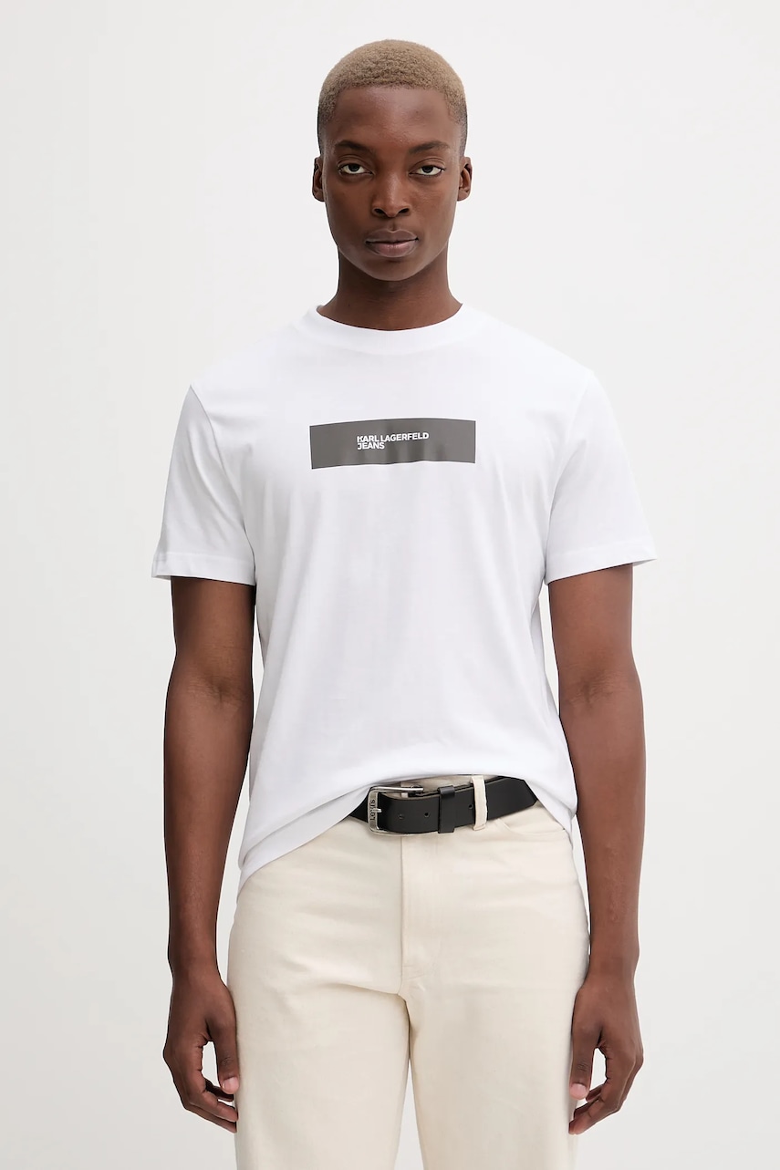Karl Lagerfeld Jeans tricou din bumbac culoarea alb, cu imprimeu, A4M17019