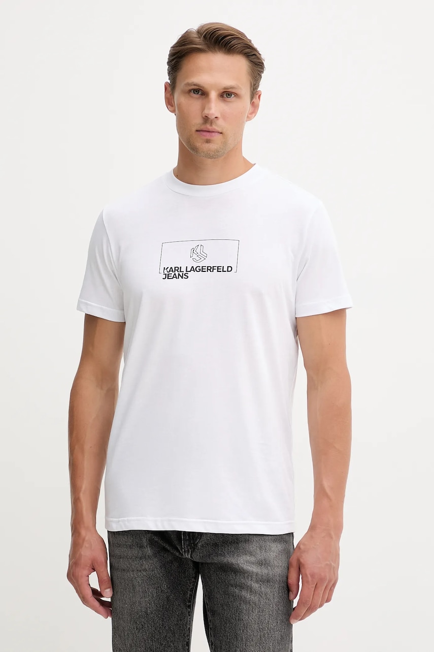 Karl Lagerfeld Jeans tricou din bumbac culoarea alb, cu imprimeu, A4M17020