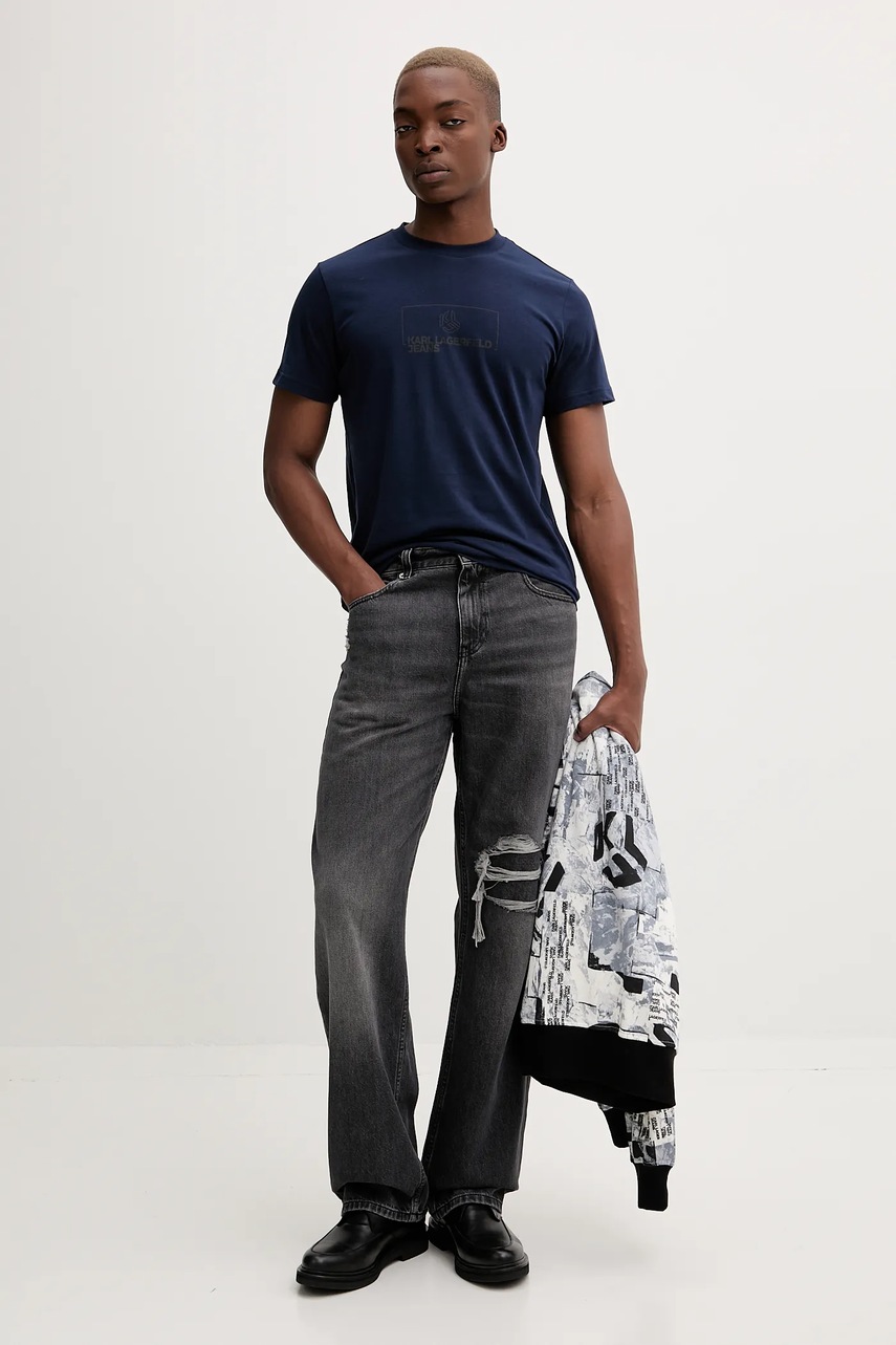 Хлопковая футболка Karl Lagerfeld Jeans цвет синий с принтом A4M17020