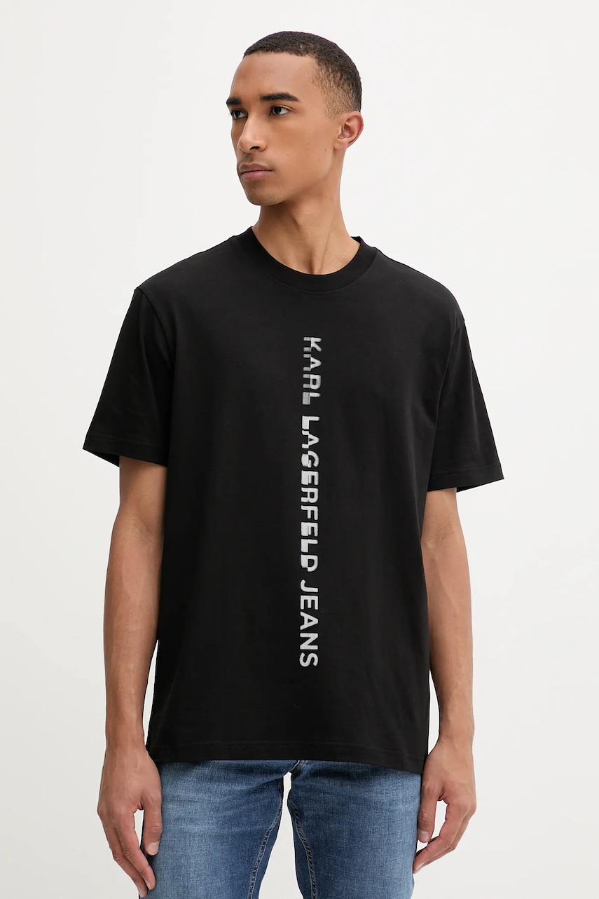 Karl Lagerfeld Jeans tricou din bumbac culoarea negru, cu imprimeu, A4M17021