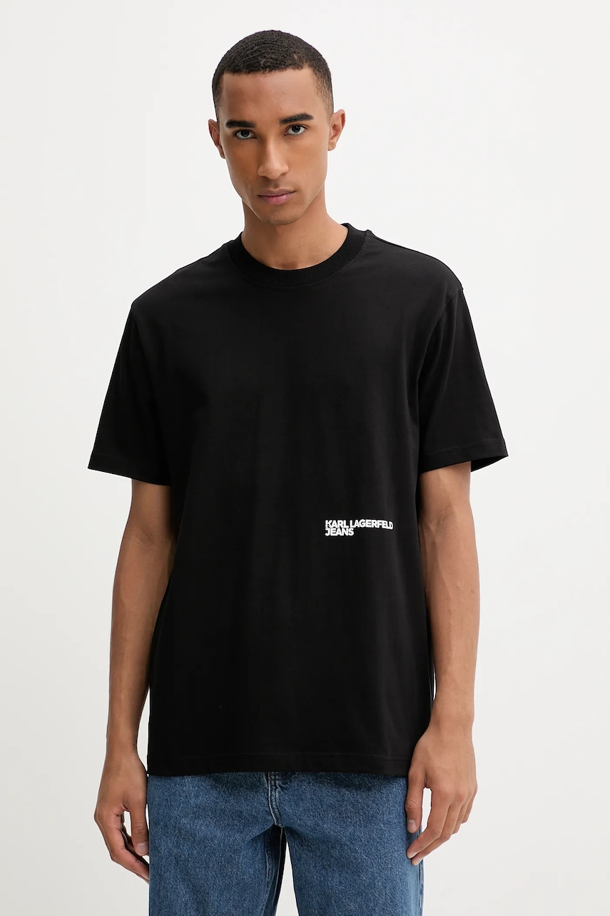 Karl Lagerfeld Jeans tricou din bumbac culoarea negru, cu imprimeu, A4M17024