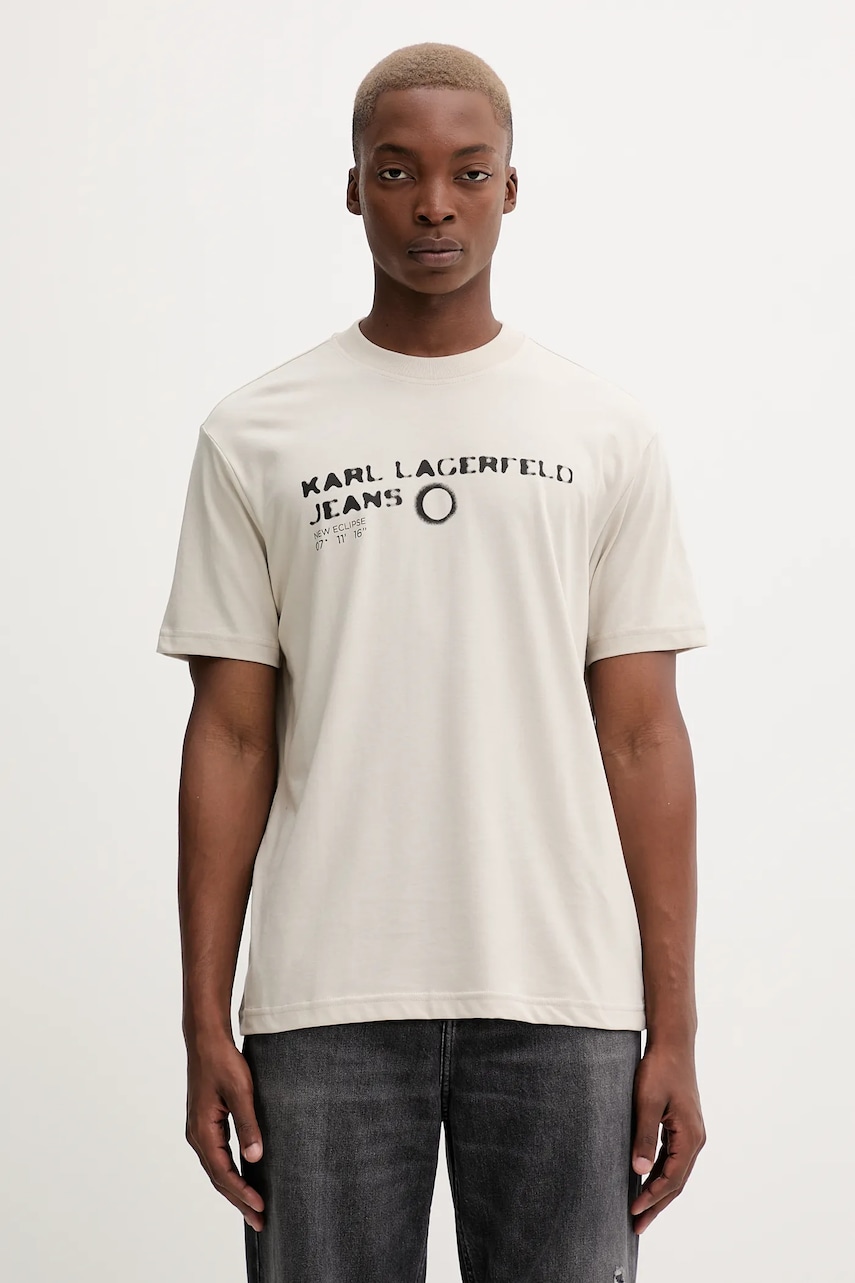 Karl Lagerfeld Jeans tricou culoarea bej, cu imprimeu, A4M17022