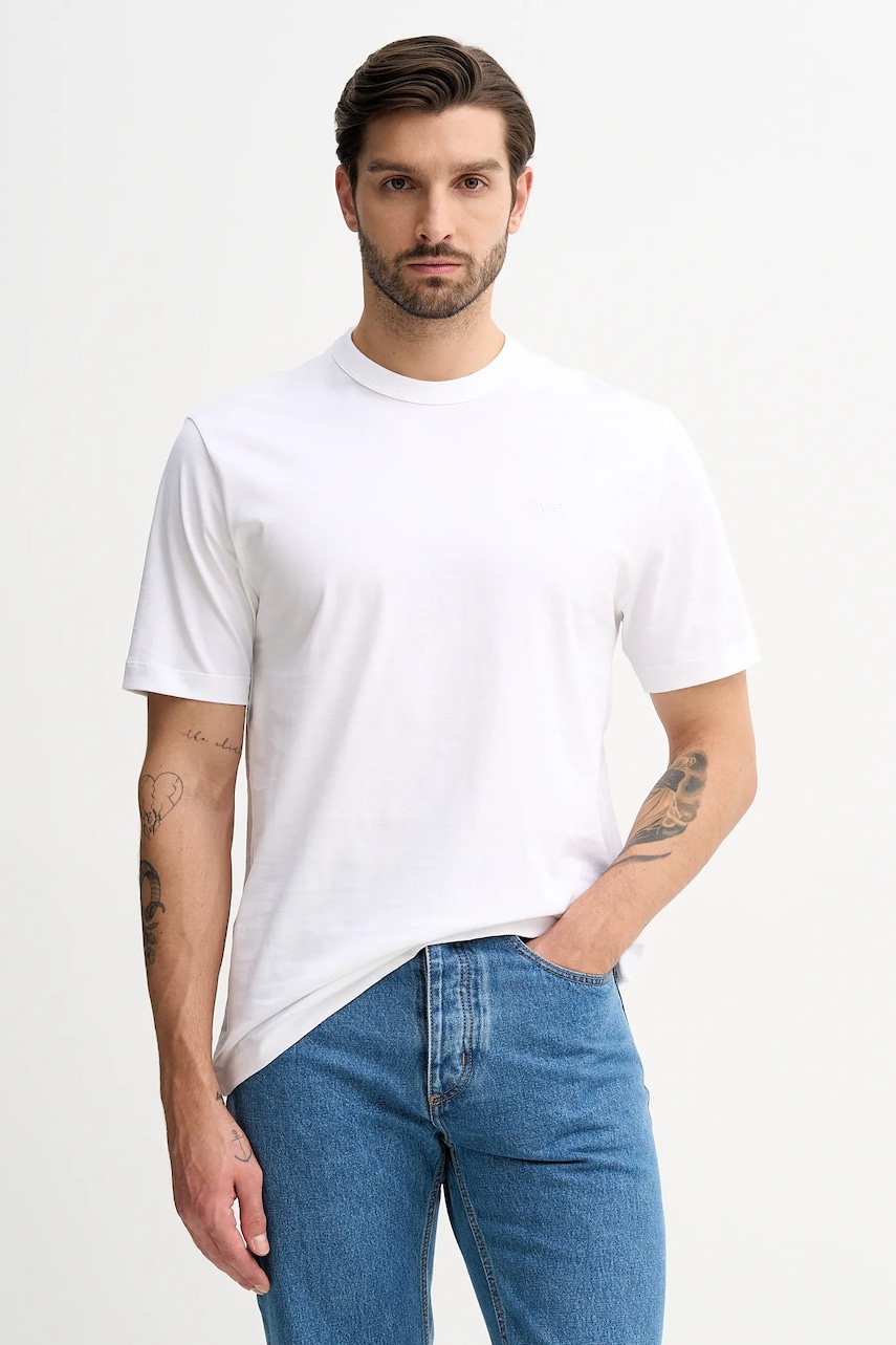 BOSS tricou din bumbac culoarea bleumarin, melanj, 50546404
