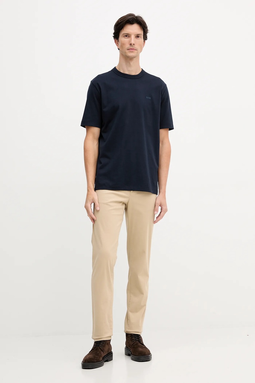 Хлопковая футболка BOSS цвет синий меланж 50546404