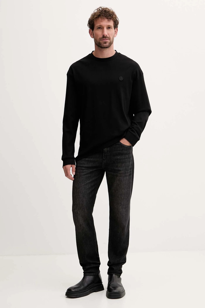 Хлопковый лонгслив BOSS цвет чёрный однотонная 50557846