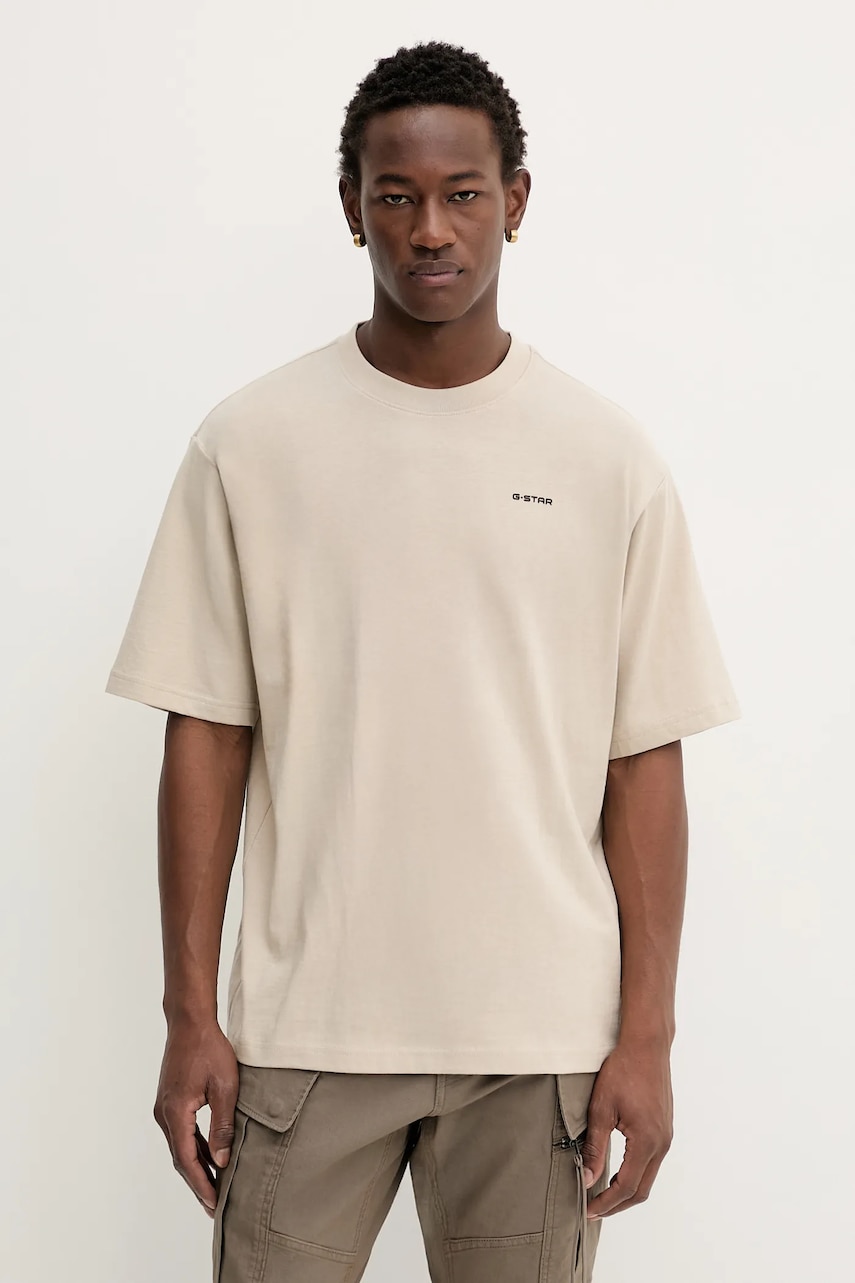 G-Star tricou din bumbac culoarea bej, uni, D26817.D593