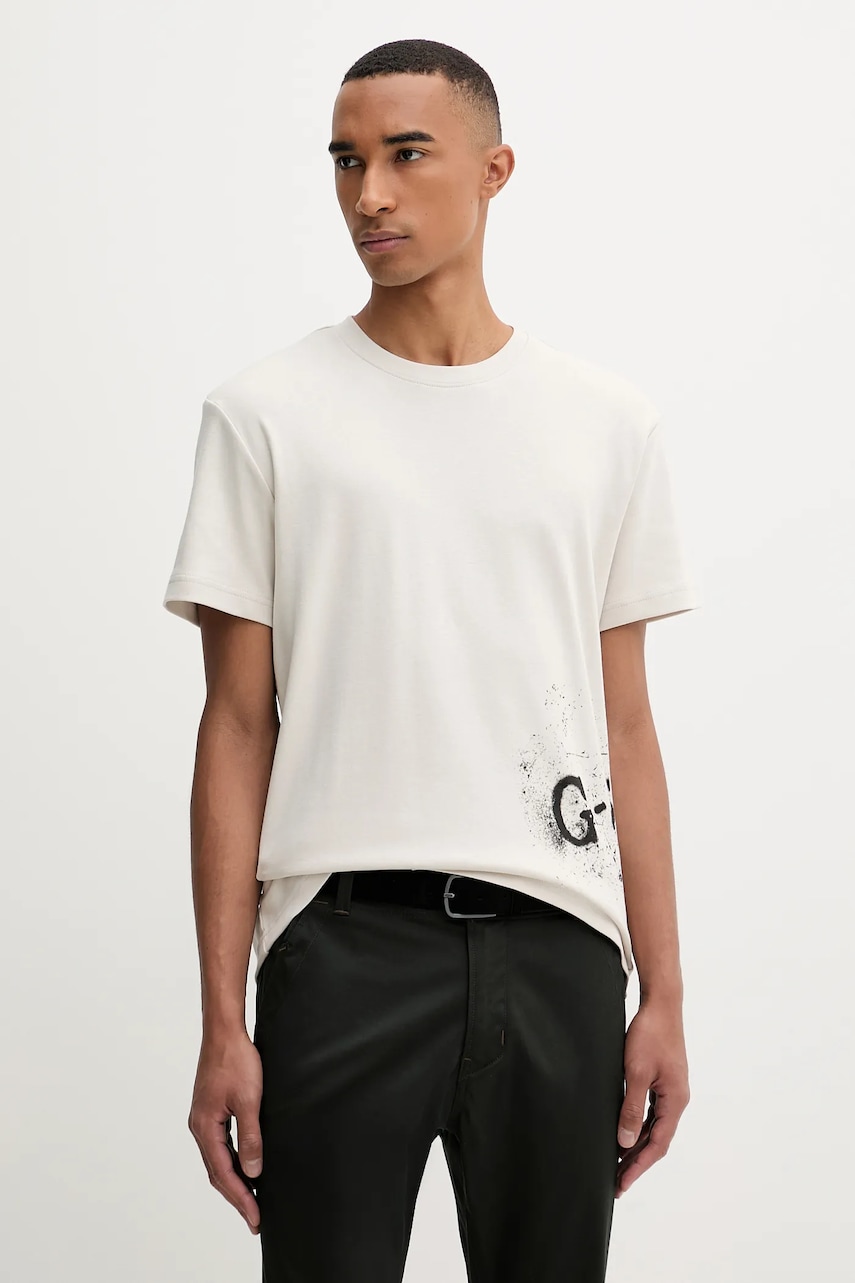 G-Star tricou din bumbac culoarea bej, cu imprimeu, D26819.D976