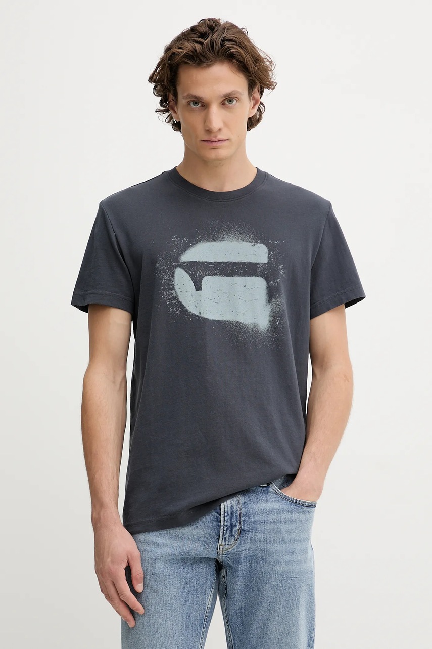 G-Star tricou din bumbac culoarea bleumarin, cu imprimeu, D26833.D101
