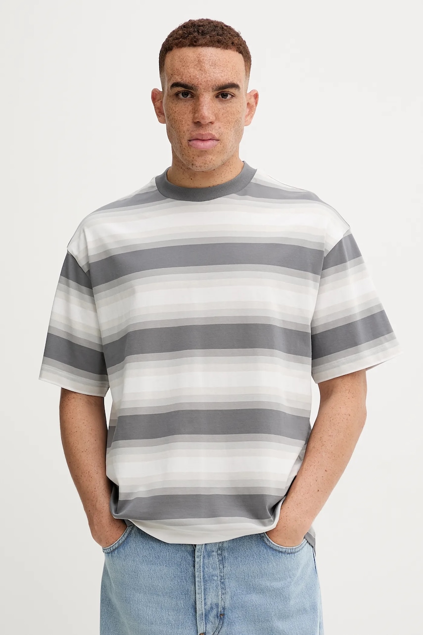 Hugo Blue tricou din bumbac culoarea gri, cu imprimeu, 50548323