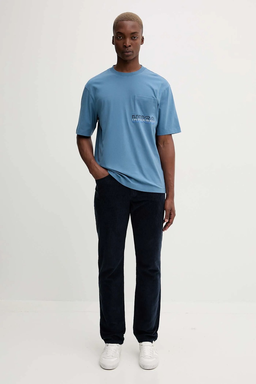 Хлопковая футболка Hugo Blue с аппликацией 50549120