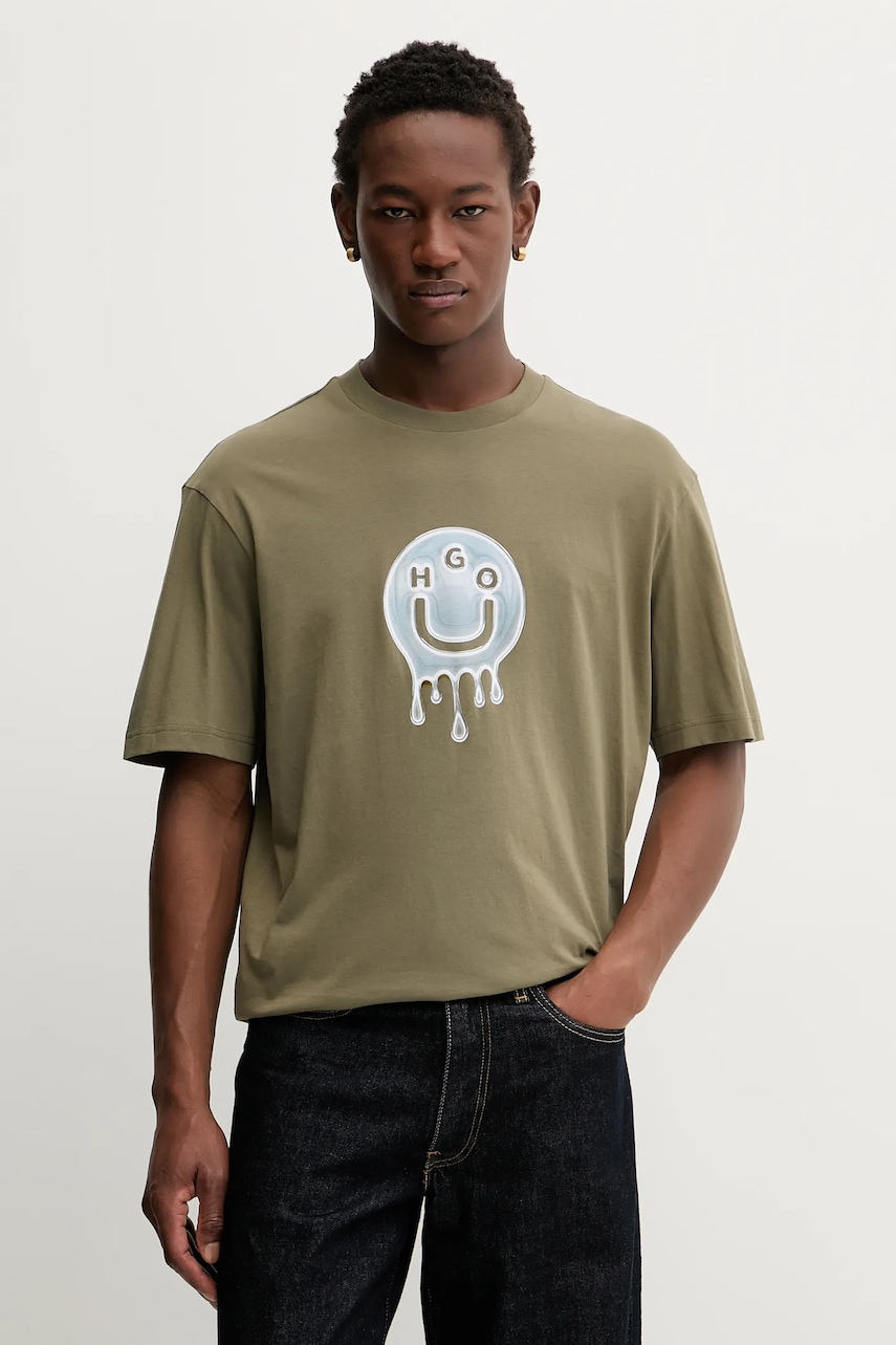 Hugo Blue tricou din bumbac culoarea verde, cu imprimeu, 50549162