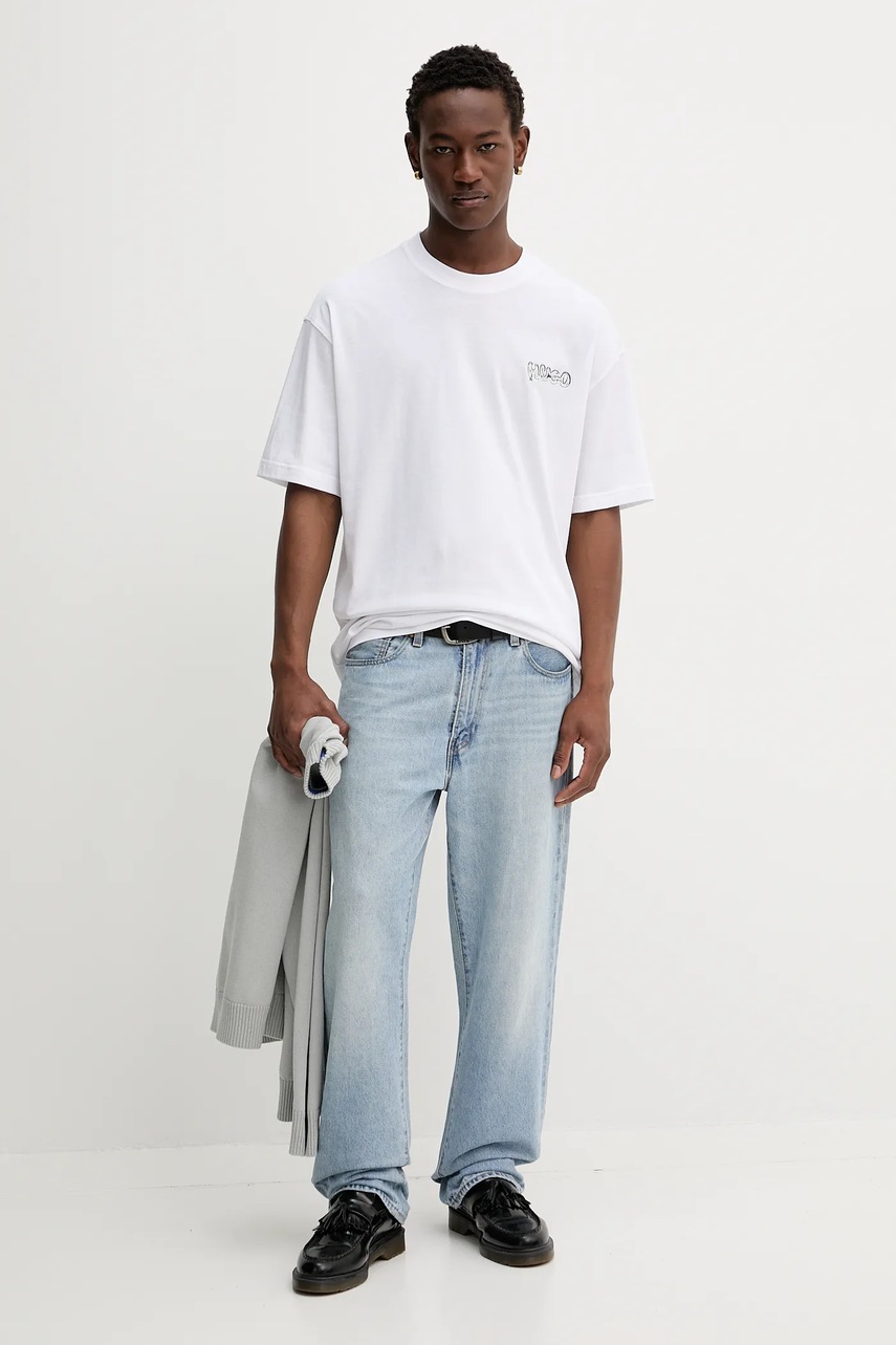 Хлопковая футболка Hugo Blue цвет белый с принтом 50549769