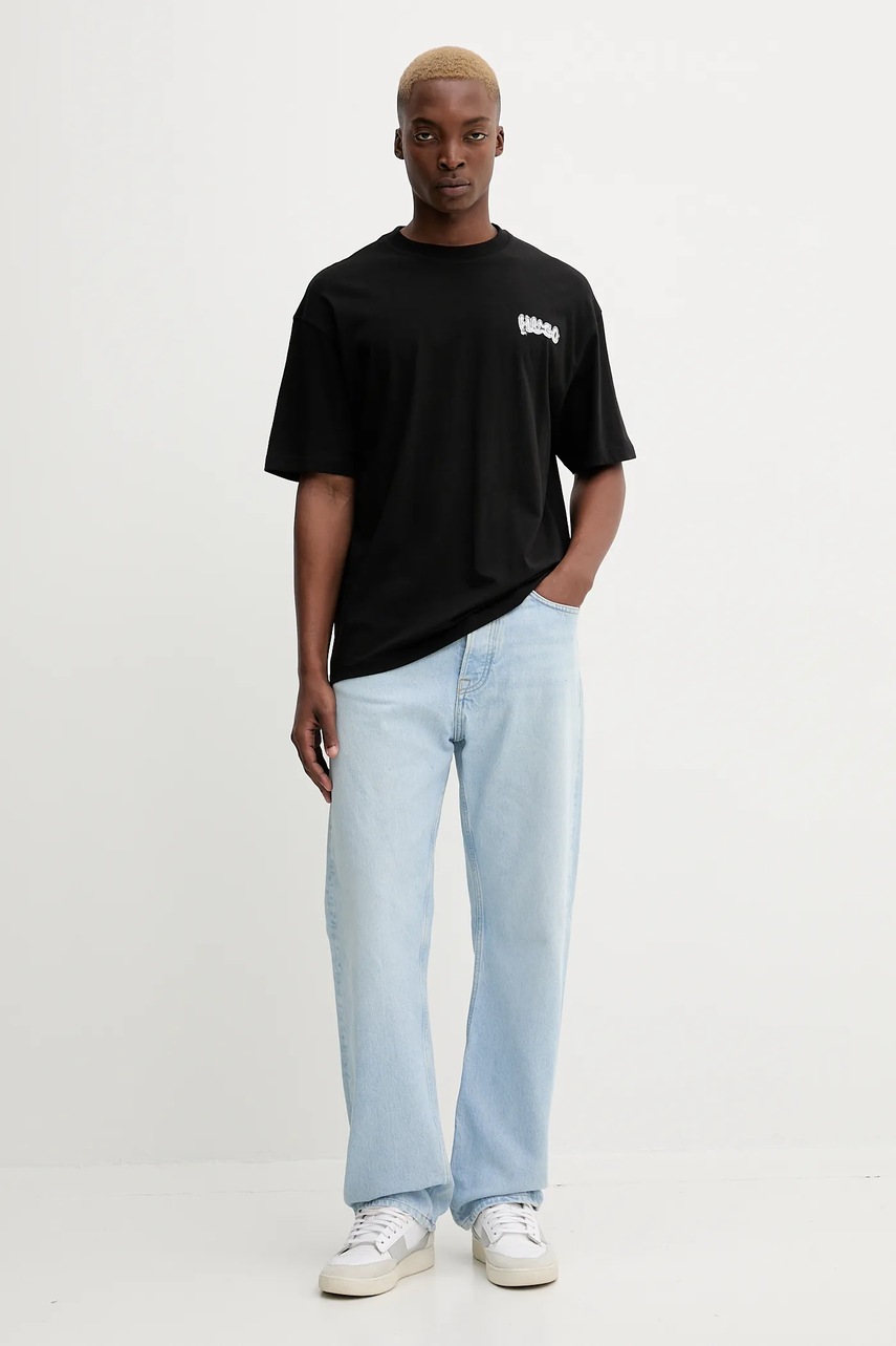 Хлопковая футболка Hugo Blue цвет чёрный с принтом 50549769