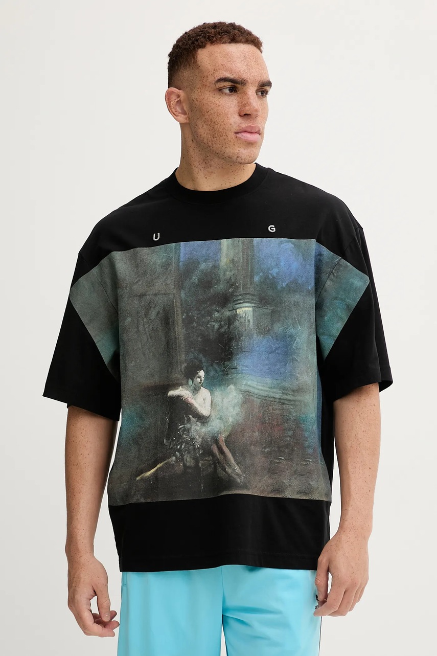 HUGO tricou din bumbac culoarea negru, cu imprimeu, 50546007