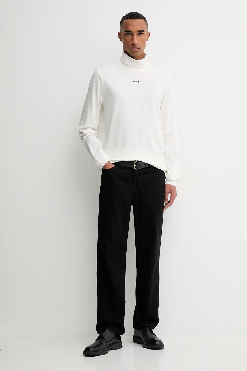 Хлопковый лонгслив HUGO цвет белый однотонная 50547372