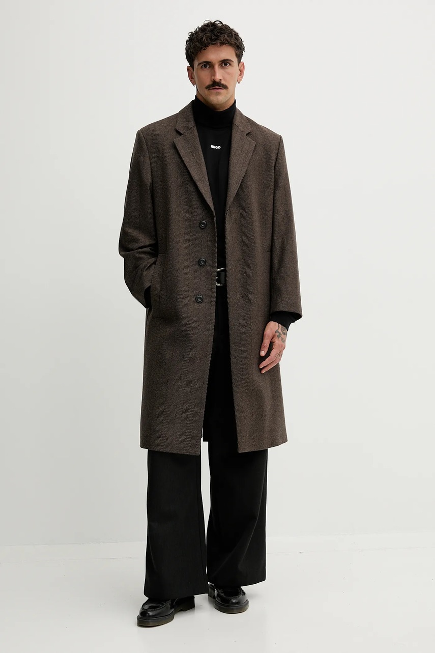 Хлопковый лонгслив HUGO цвет чёрный однотонная 50547372