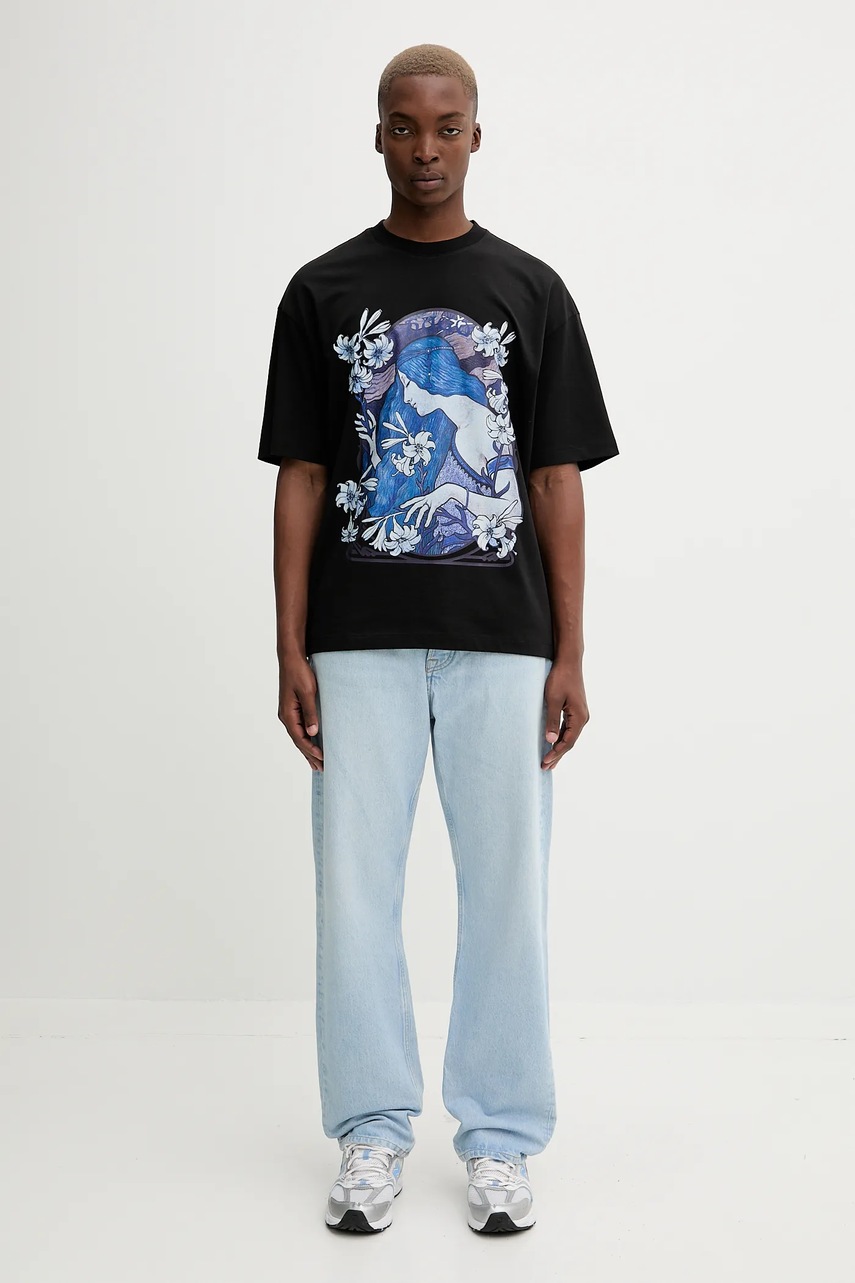 Хлопковая футболка HUGO цвет чёрный с принтом 50548466