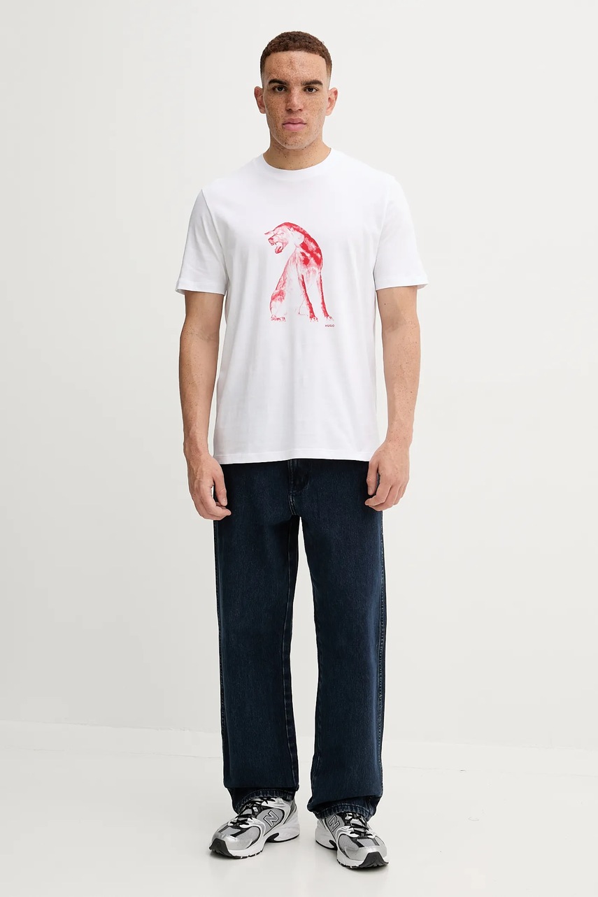 Хлопковая футболка HUGO цвет белый с принтом 50548557