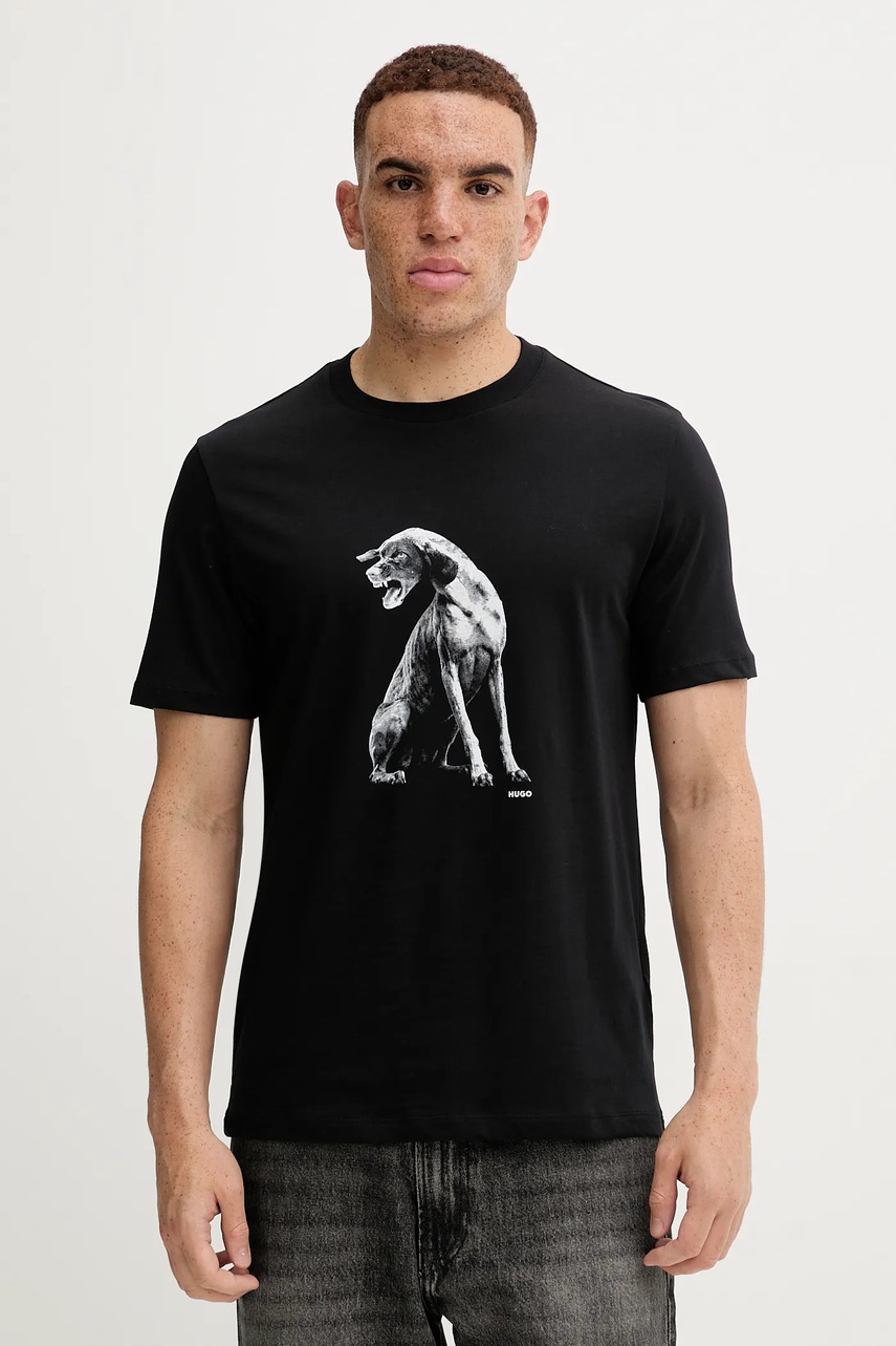 HUGO tricou din bumbac culoarea negru, cu imprimeu, 50548557