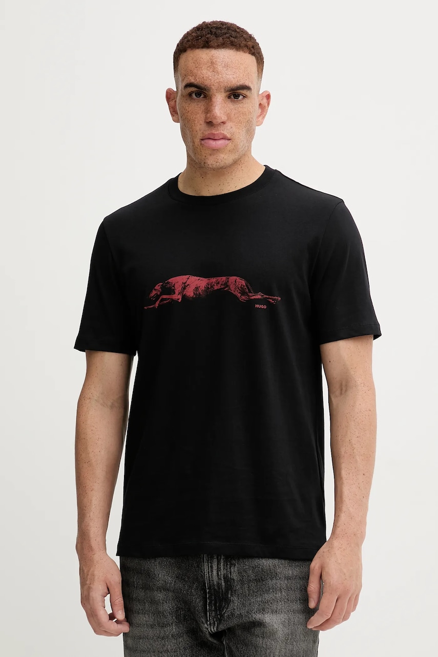 HUGO tricou din bumbac culoarea negru, cu imprimeu, 50548557