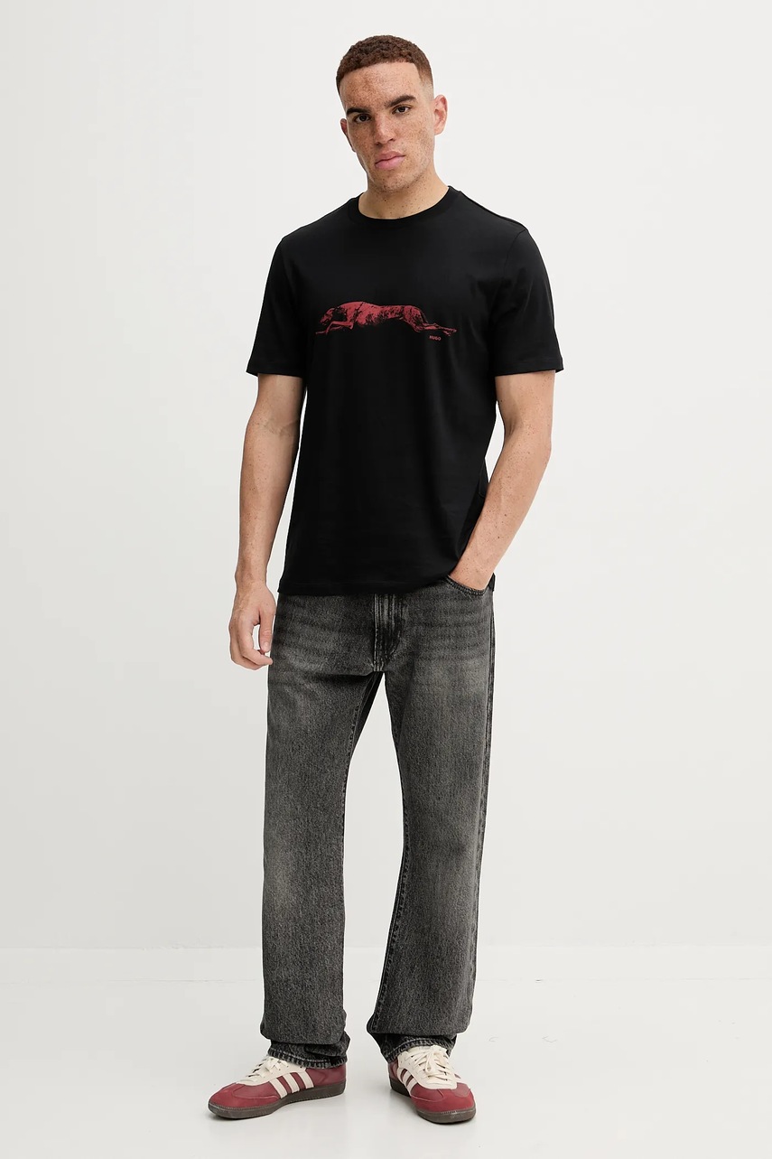 Хлопковая футболка HUGO цвет чёрный с принтом 50548557