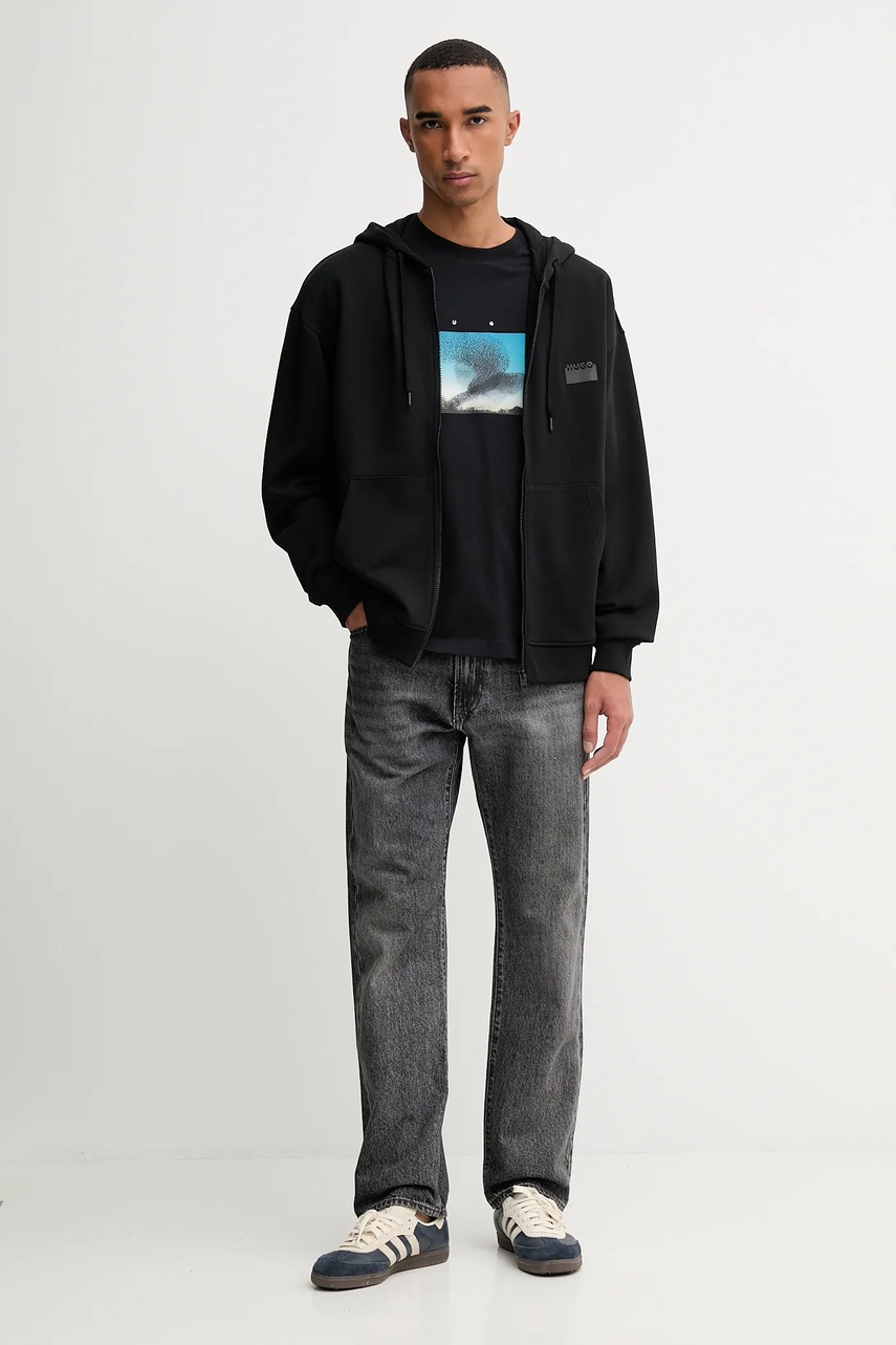 Хлопковая футболка HUGO цвет чёрный с принтом 50549156