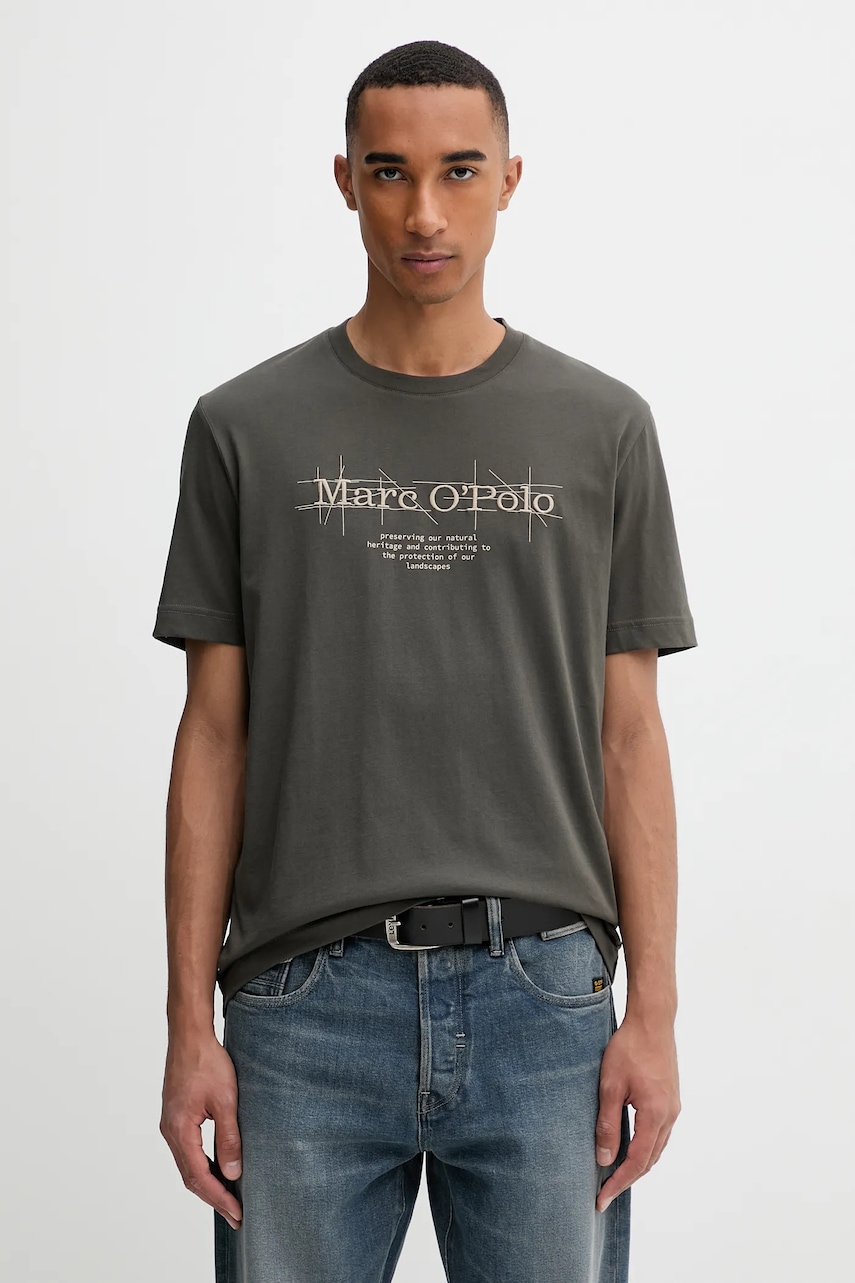 Levně Bavlněné tričko Marc O'Polo pánské, zelená barva, s potiskem, 528230551196