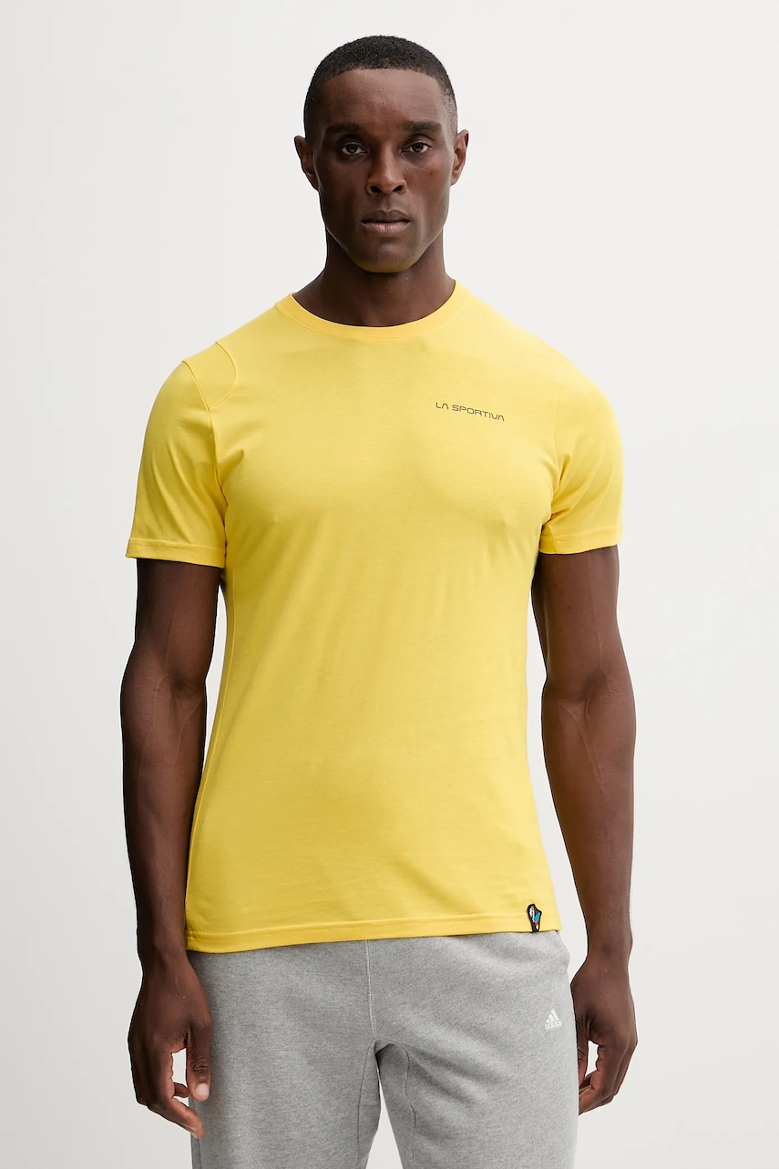 LA Sportiva tricou din bumbac Dawn Wall culoarea galben, cu imprimeu, ZACT201 LA Sportiva tricou din bumbac Dawn Wall culoarea galben, cu imprimeu, ZACT201