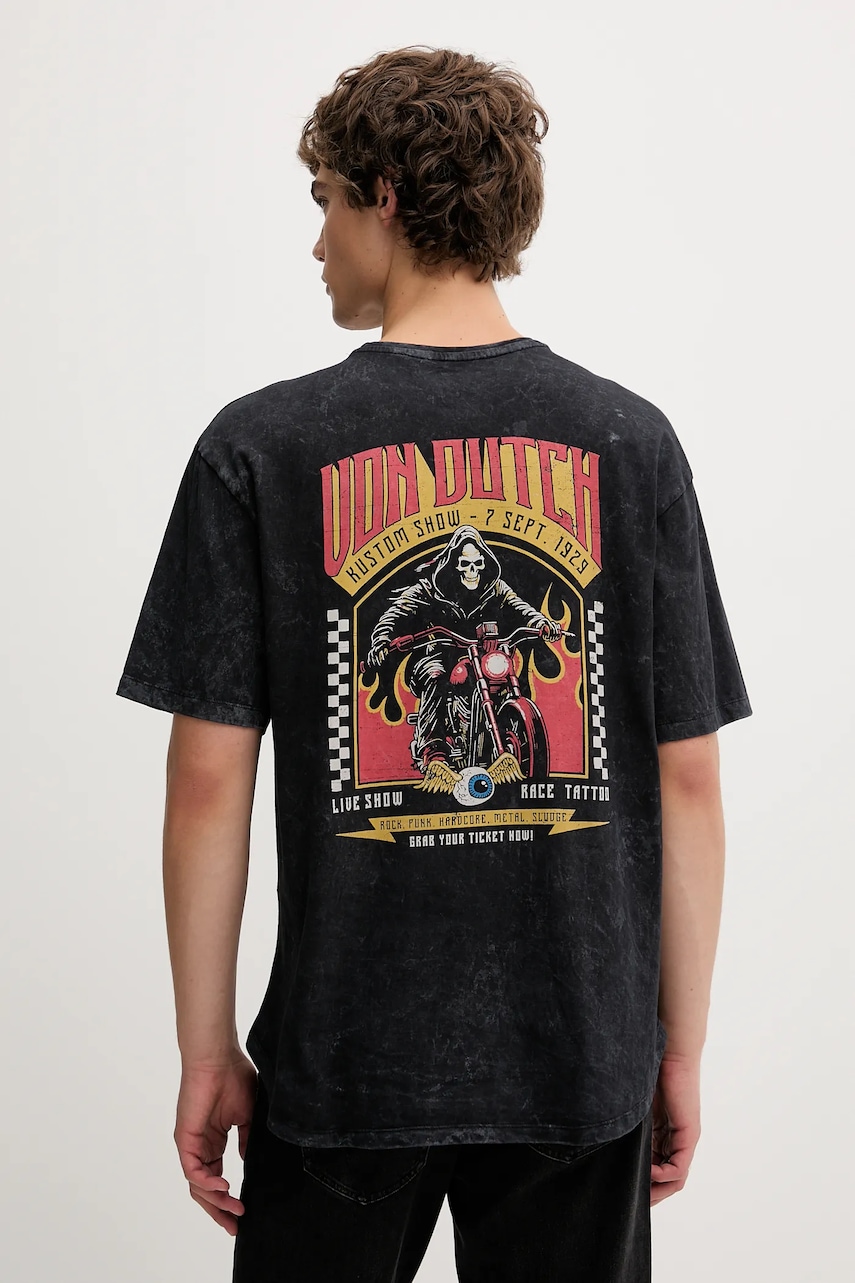 Von Dutch tricou din bumbac culoarea gri, cu imprimeu, VD.1.H.TR.REAPER