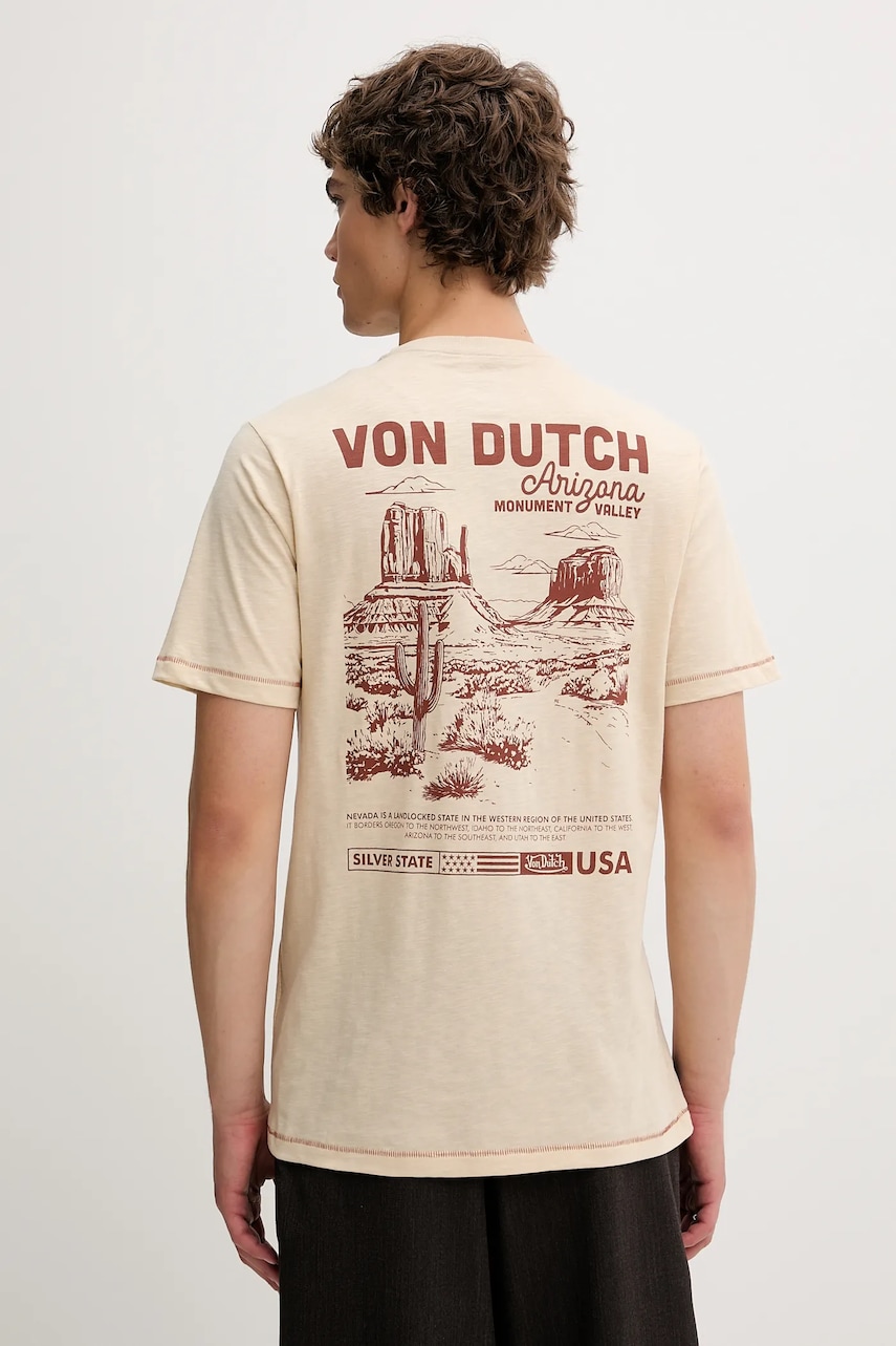 Von Dutch tricou din bumbac culoarea bej, cu imprimeu, VD.1.TR.ARIZO