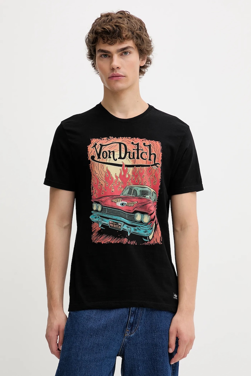 Von Dutch tricou din bumbac culoarea negru, cu imprimeu, VD.1.TR.FLAME