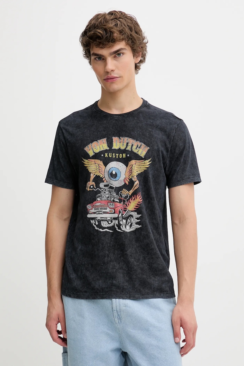 Von Dutch tricou din bumbac culoarea gri, cu imprimeu, VD.1.TR.CARS