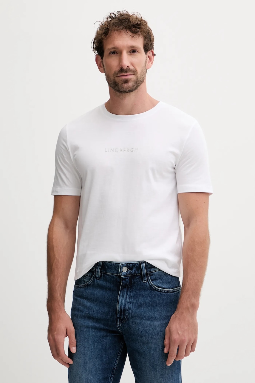 Lindbergh tricou din bumbac culoarea alb, cu imprimeu, 30.400200B