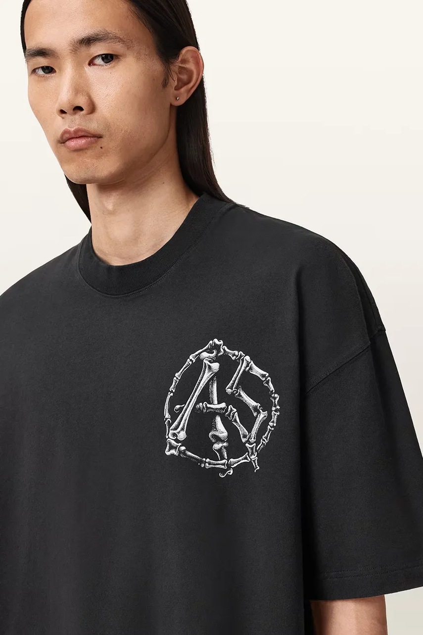 Хлопковая футболка AllSaints ANATOMICA цвет чёрный с принтом M046PD